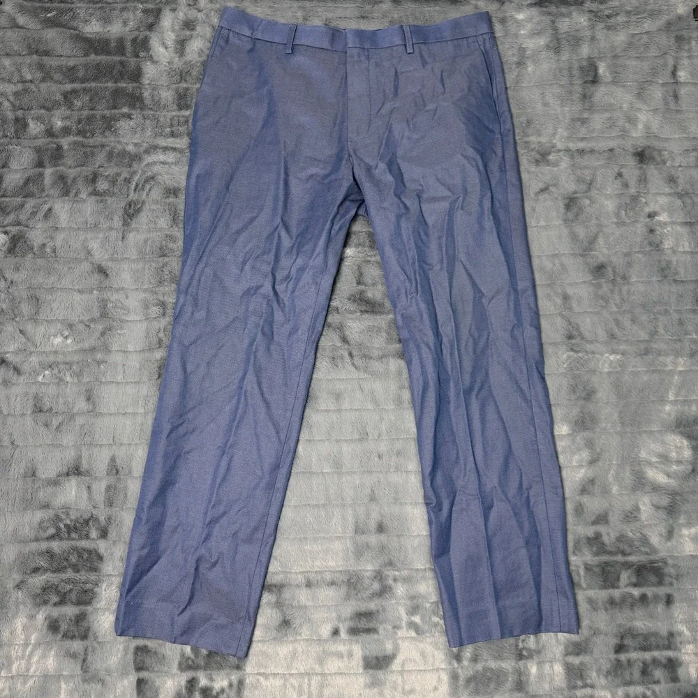 Banana Republic Mens Non-Iron Slim Fit Dress Pants Blue Textured Cotton 33x30